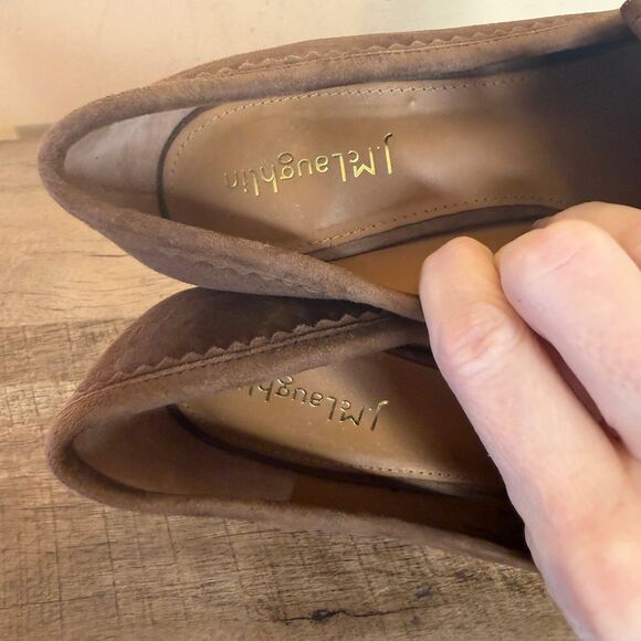 J.McLaughlin Brown Suede Fringe Loafers Block Heel Bamboo Bit Womens 6.5 - Picture 6 of 7